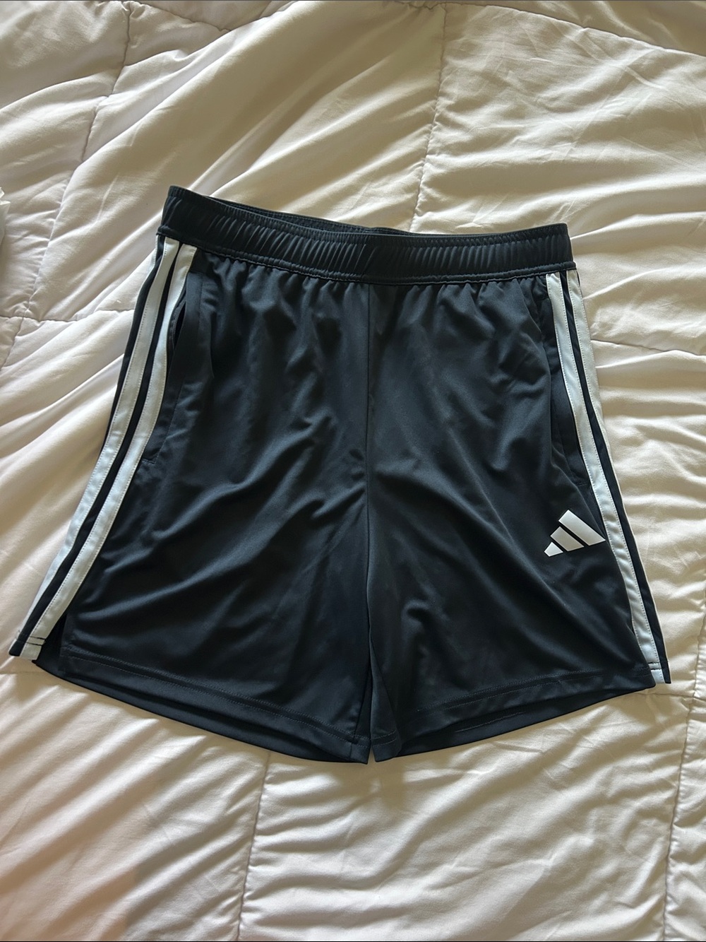 adidas Navy Athletic Shorts with White Side Stripes